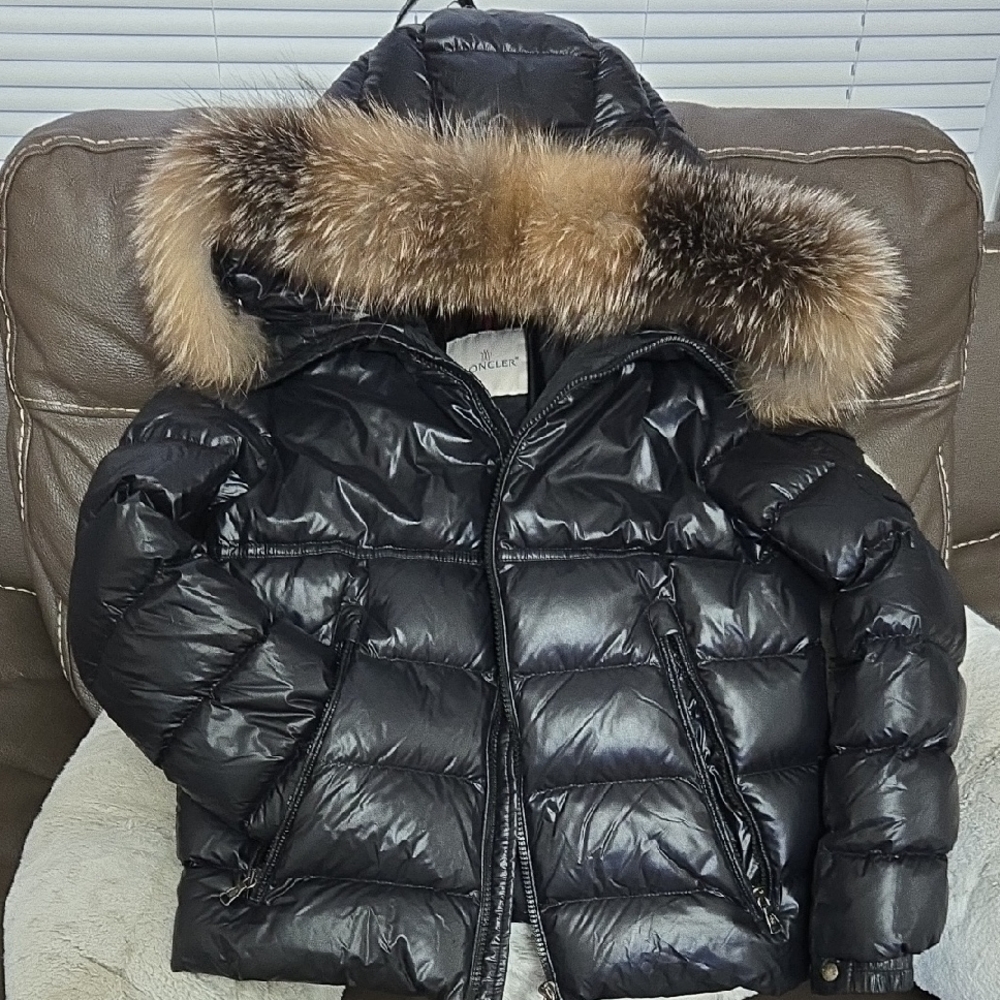 Moncler Kids Black Puffer Jacket with Fur Trim